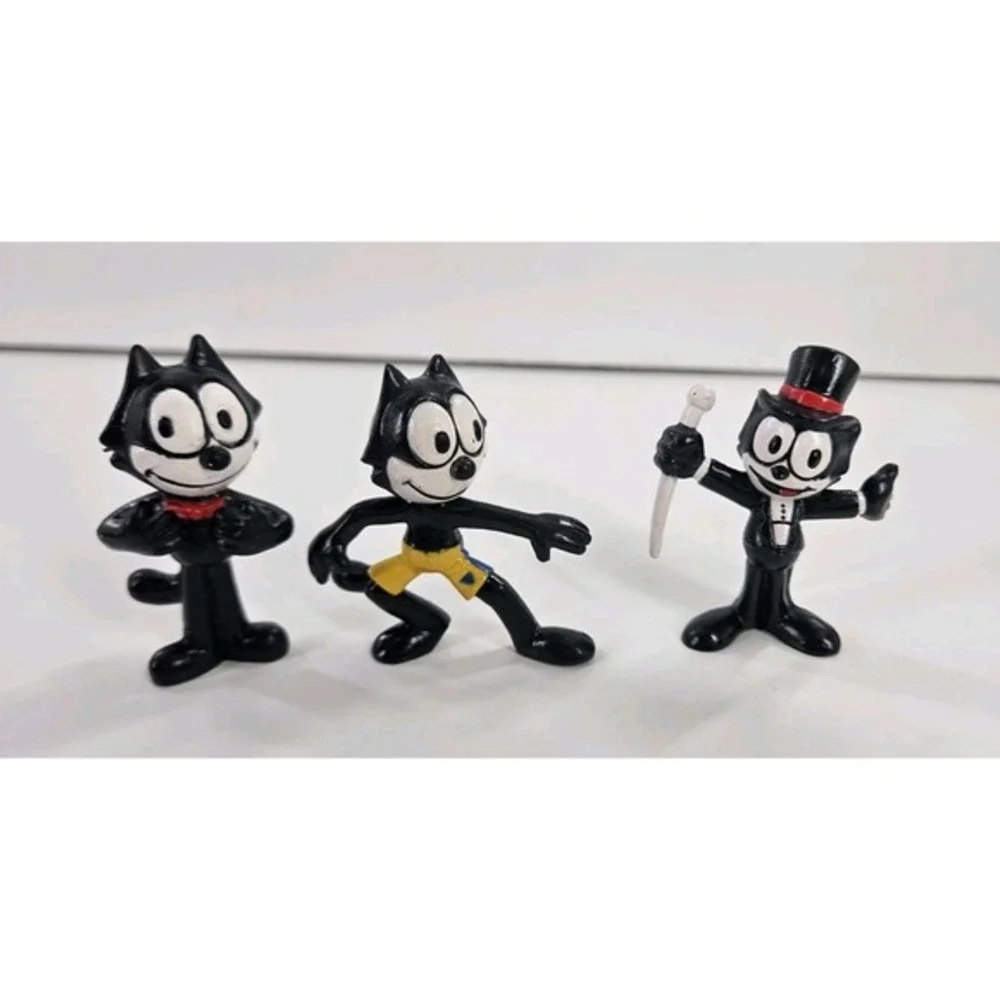 Lot of 3 Felix‎ the Cat PVC Figures by Applause 1989 Bow Tie Top Hat Shorts 2